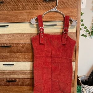 Rust Orange Corduroy Mini Dress with Buckle Straps
